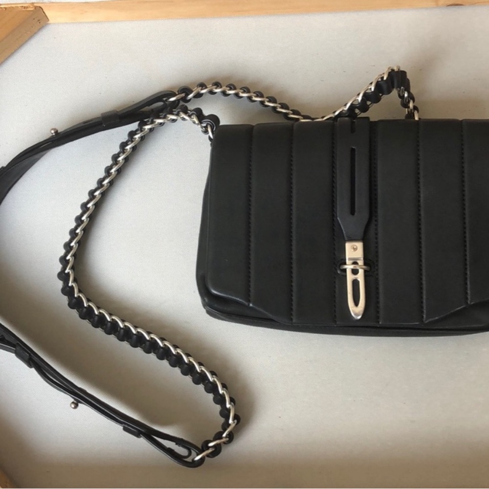 rag & bone Black Quilted Leather Crossbody Bag with Silver Chain